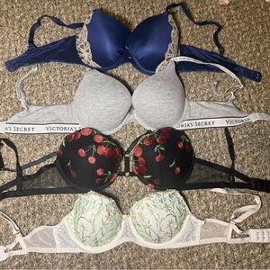 Victoria's Secret Mixed Bundle White Floral, Black Cherry, Gray, Navy Lace Bras